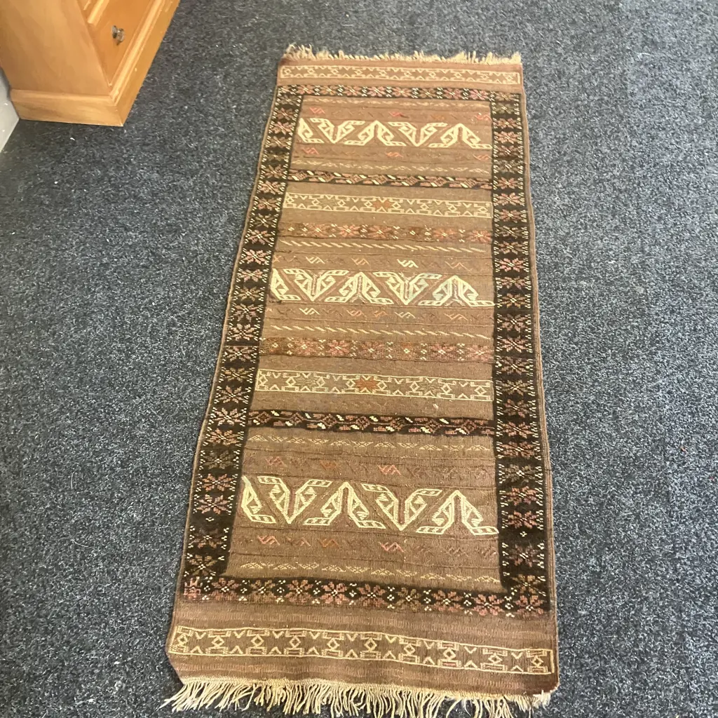 Vintage Persian Rug Runner. 172 x 70cm Brown Tones (Damaged) Image 1++