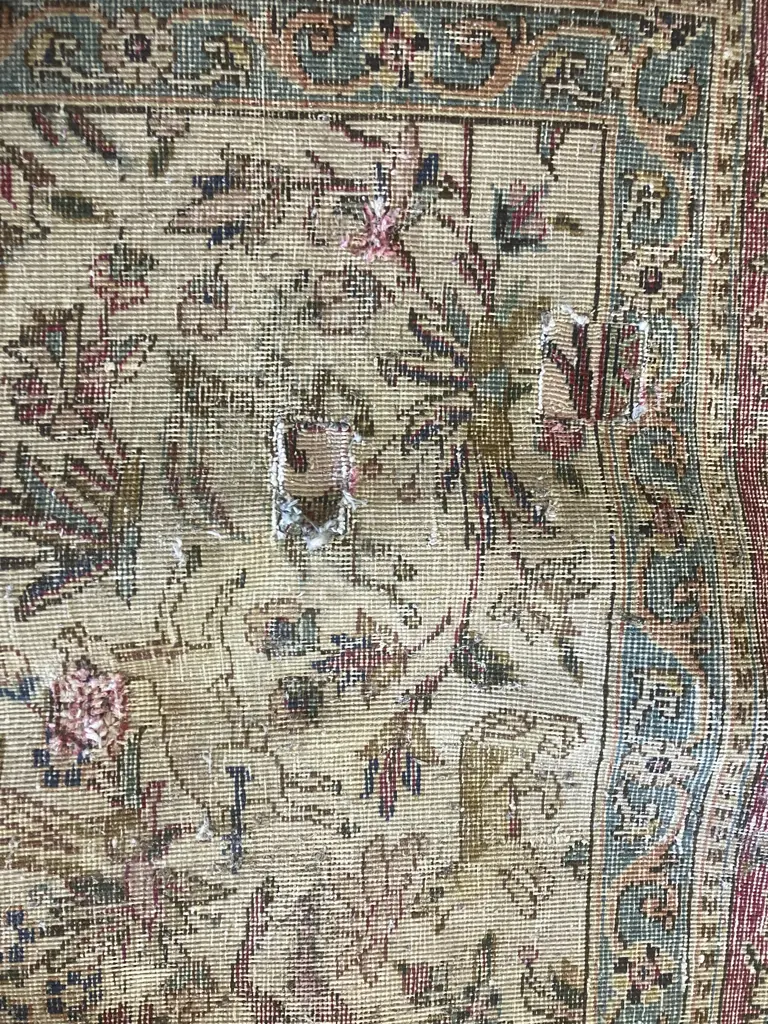 Large Vintage Persian Rug With Animal & Horse Hunting Patterns. 224 x 318cm (Been Repaired) Image 1++