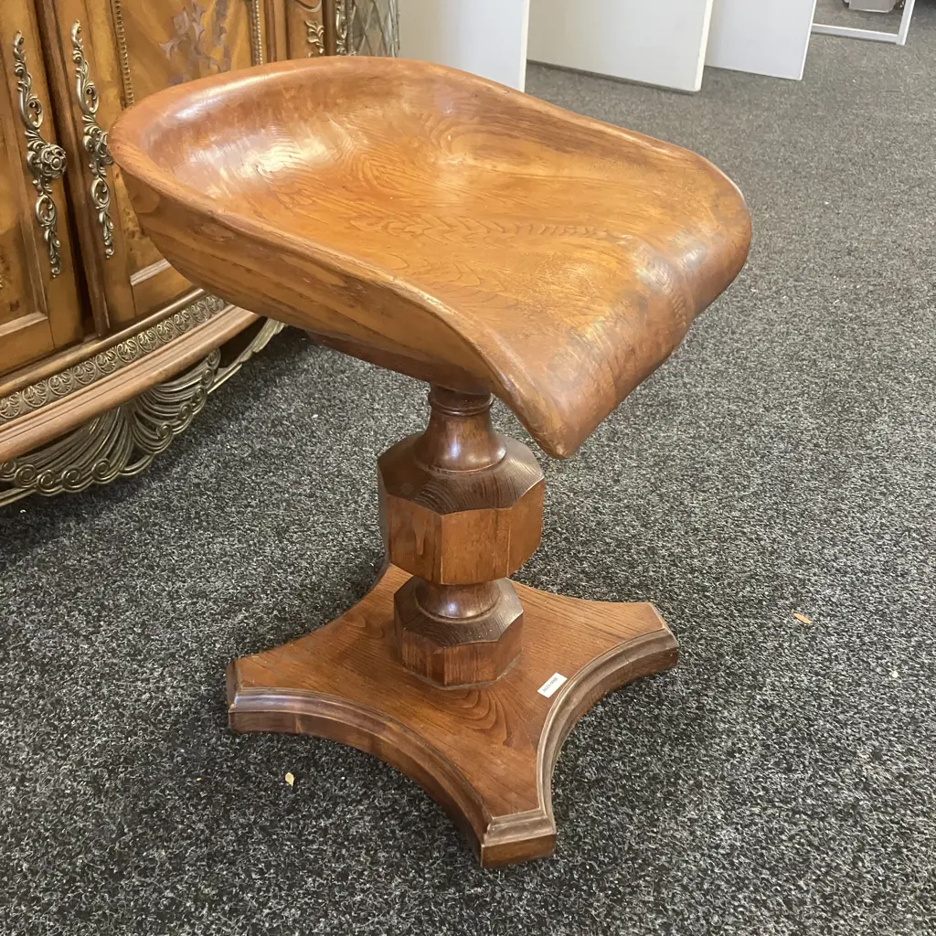 Carved Oak "Tractor Seat" Swivel Chair Stool. H54 W42.5 D40cm Image 1++