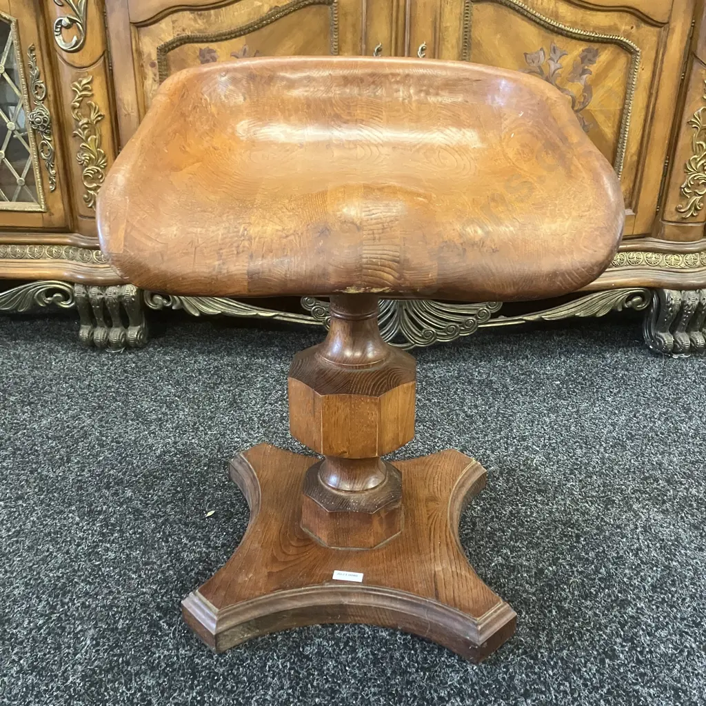 Carved Oak "Tractor Seat" Swivel Chair Stool. H54 W42.5 D40cm Image 1++