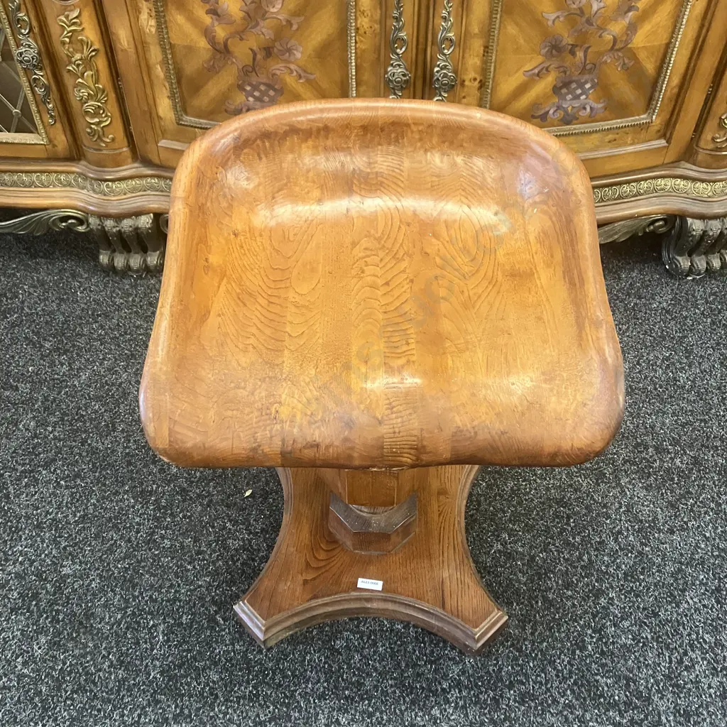 Carved Oak "Tractor Seat" Swivel Chair Stool. H54 W42.5 D40cm Image 1++