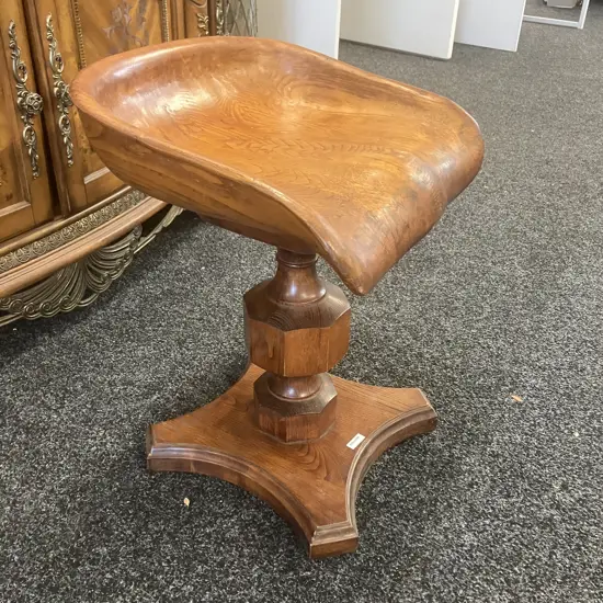 Carved Oak "Tractor Seat" Swivel Chair Stool. H54 W42.5 D40cm