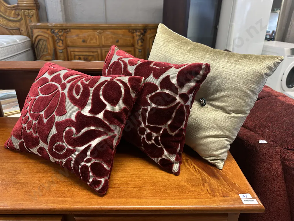 Designer Cushions Burgundy Relief  & Light Sage Detail Image 1++