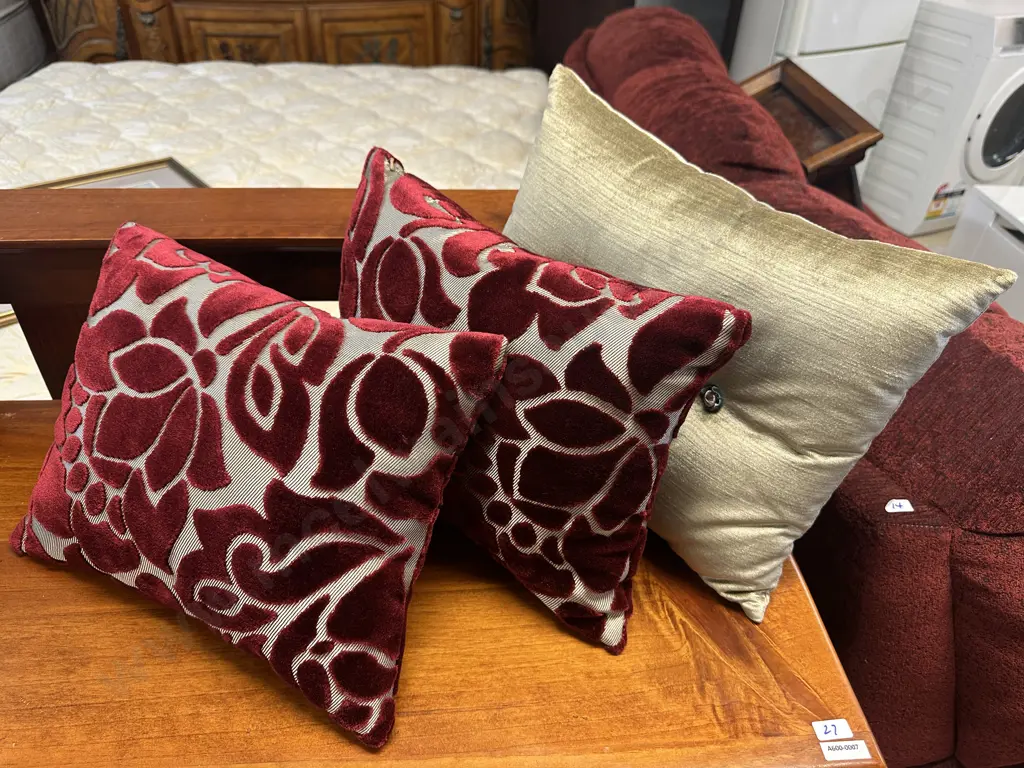 Designer Cushions Burgundy Relief  & Light Sage Detail Image 1++