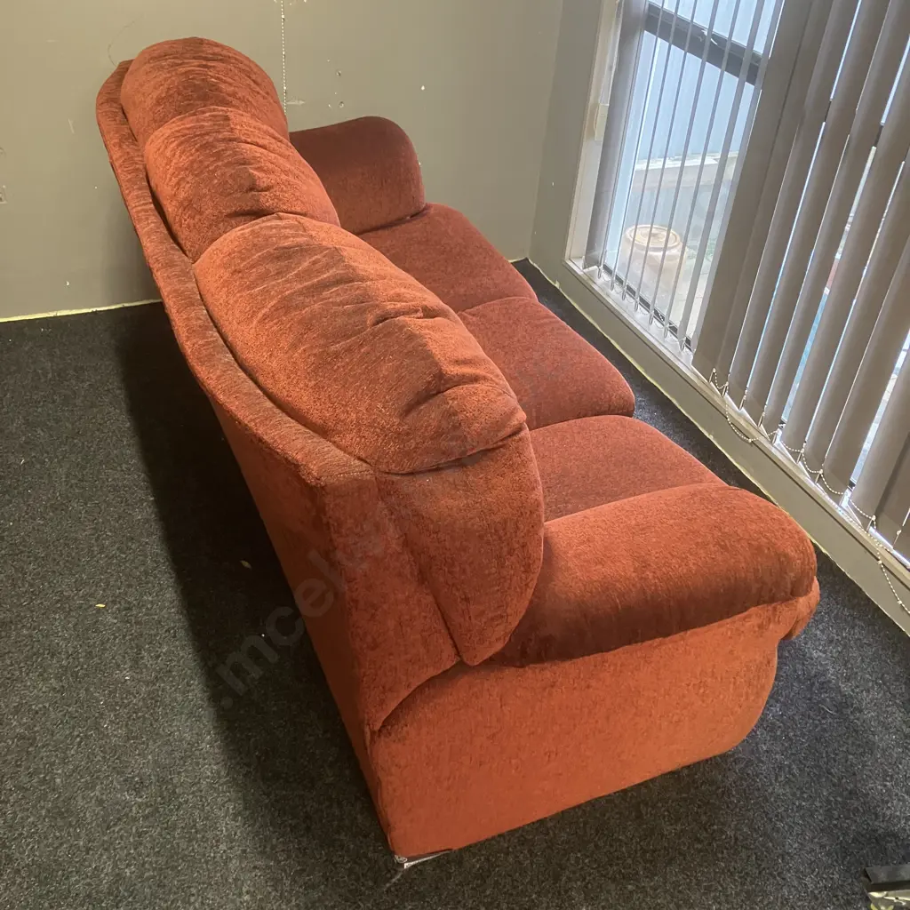 John Young Furniture 3 Seater Rolled Arm Sofa IN Burgundy / Black Fabric Image 1++