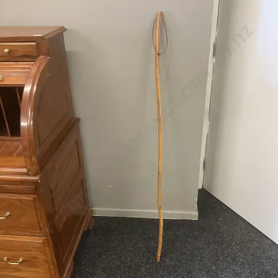 Wooden Walking Stick With 'Waikaremoana 2007' Pokerwork