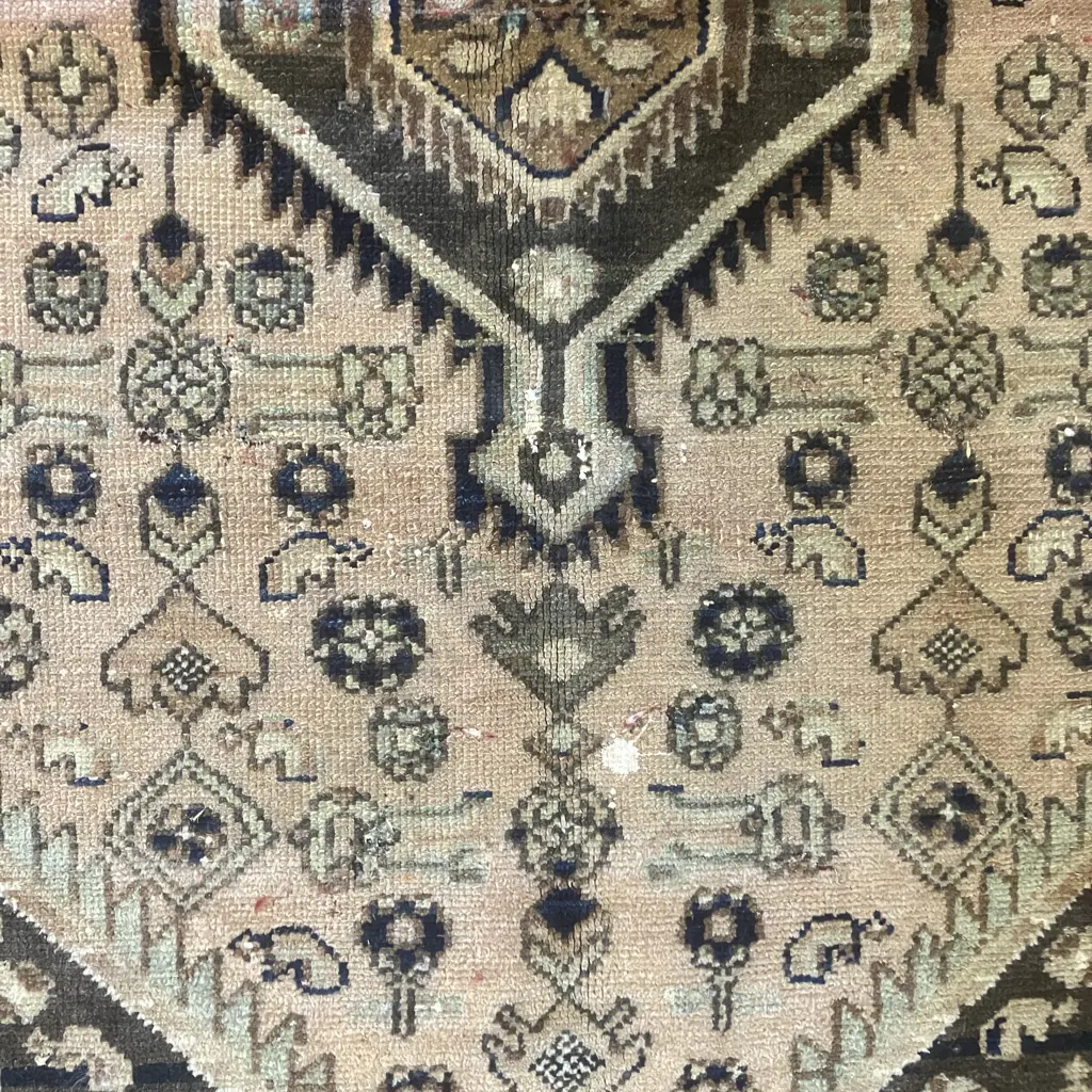 Vintage Persian Floor Rug. 85 x 125cm Black, Green, Tan Tones (Some Paint Damage) Image 1++