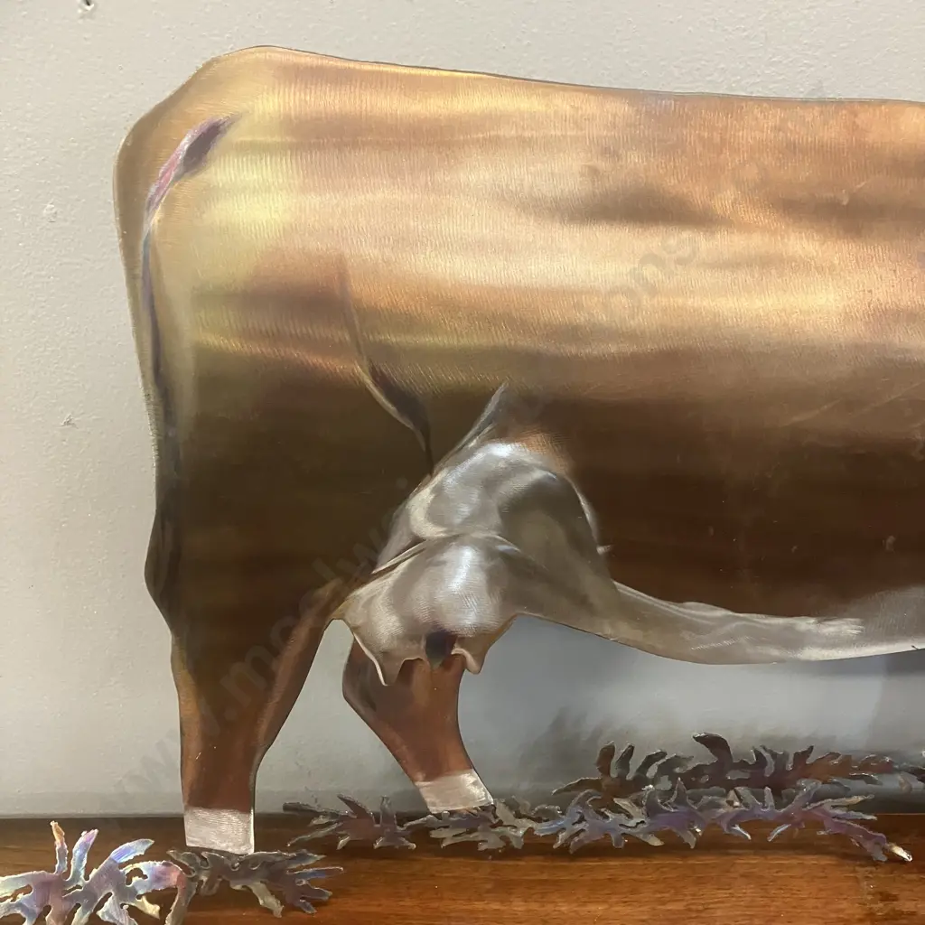 Sculpted Metals Hereford Cow Art Piece by Nathan Whitehead 2017 - Waitakaruru, NZ. 32 x 70cm Image 1++