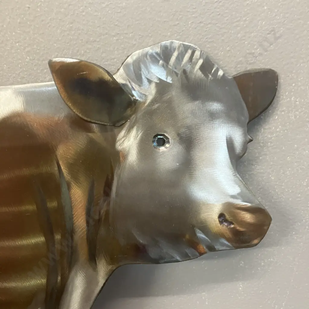 Sculpted Metals Hereford Cow Art Piece by Nathan Whitehead 2017 - Waitakaruru, NZ. 32 x 70cm Image 1++