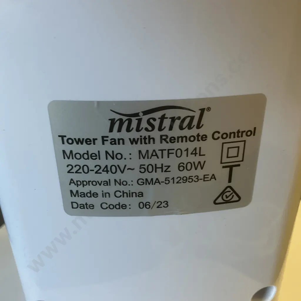 White Mistral Tower Fan (No Remote) Image 1++