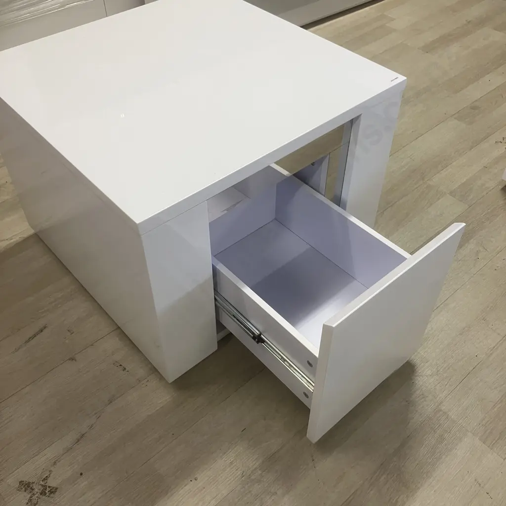 Senti Lamp Table by Insato Furniture - White Gloss With Mirror Accents, Single Drawer. 45 x 60cm Image 1++
