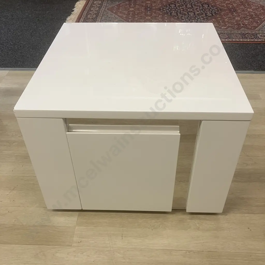 Senti Lamp Table by Insato Furniture - White Gloss With Mirror Accents, Single Drawer. 45 x 60cm Image 1++