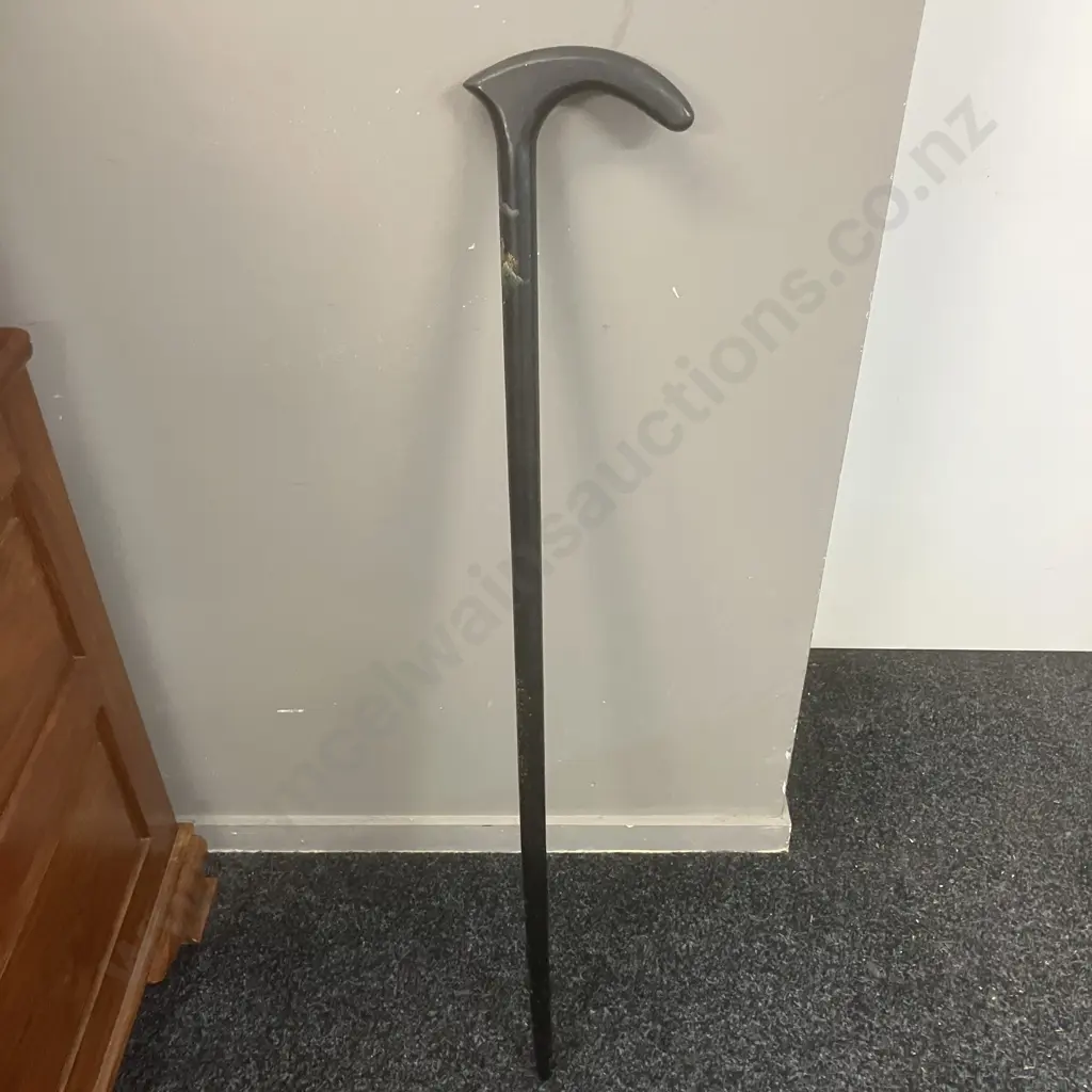 Vintage Black Lacquered Walking Stick With Japanese Scene. H96cm Image 1++