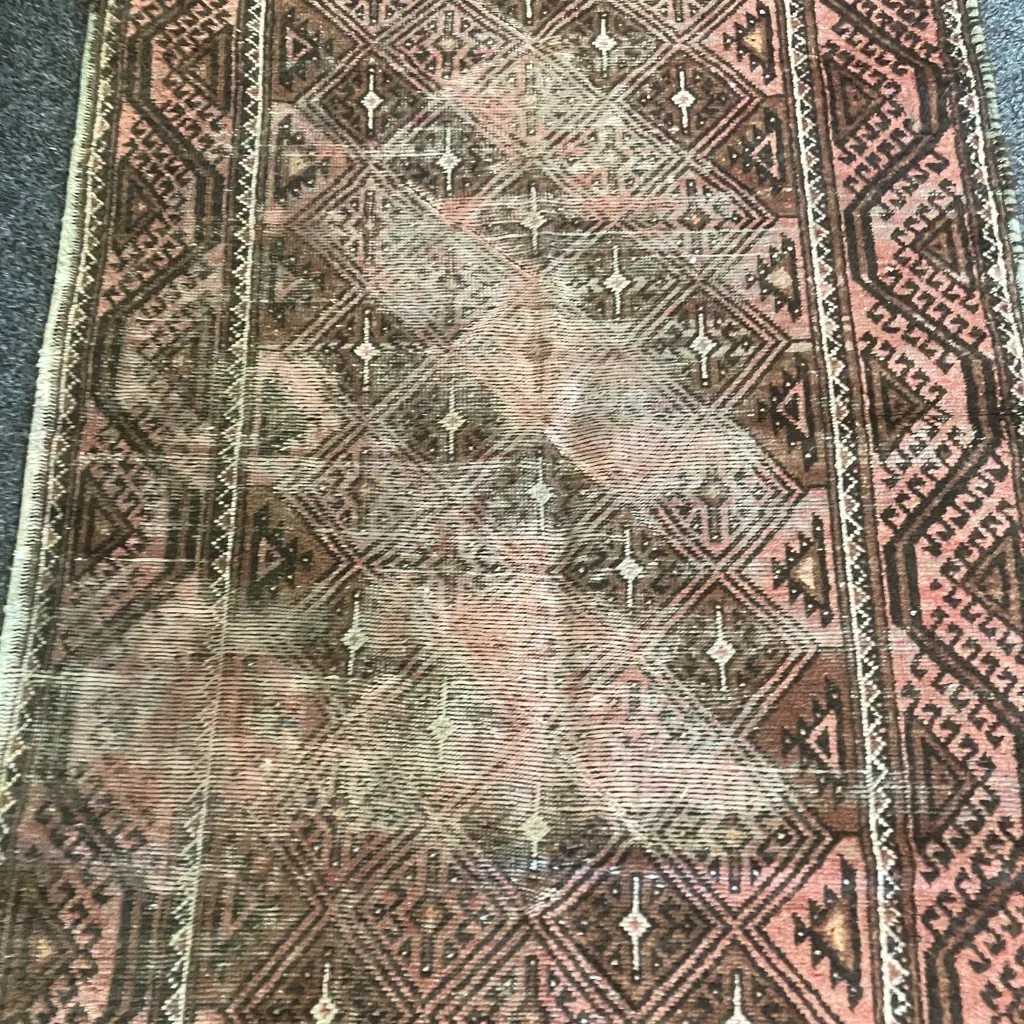 Vintage Persian Rug. 186 x 110cm Brown, Black, Pink Tones ( Worn) Image 1++