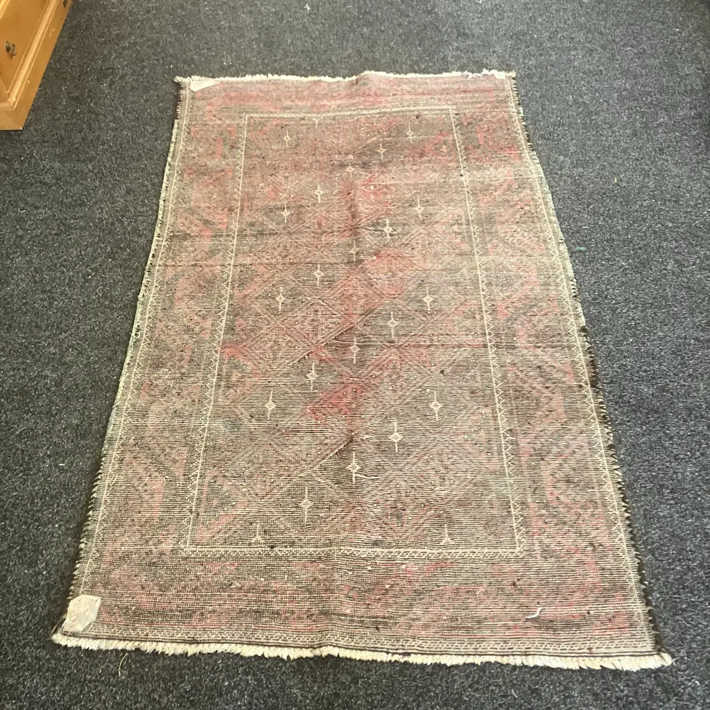 Vintage Persian Rug. 186 x 110cm Brown, Black, Pink Tones ( Worn) Image 1++