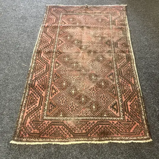 Vintage Persian Rug. 186 x 110cm Brown, Black, Pink Tones ( Worn)