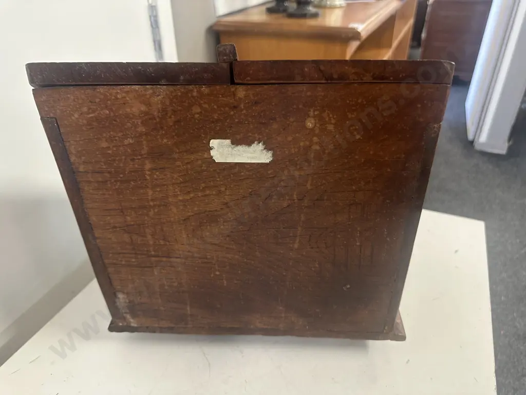 Victorian Oak Stationery Box Sloping Front Double Doors, Drawer At Base, Letter Racks & Section For Ink Wells Image 1++