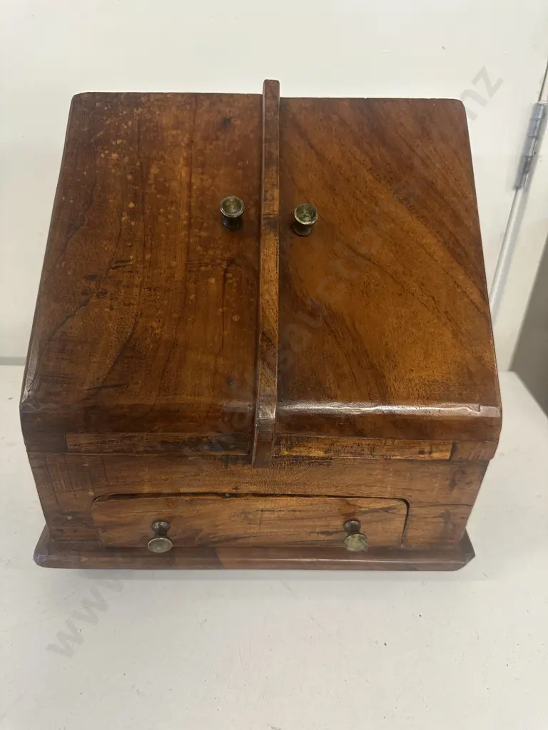 Victorian Oak Stationery Box Sloping Front Double Doors, Drawer At Base, Letter Racks & Section For Ink Wells Image 1++