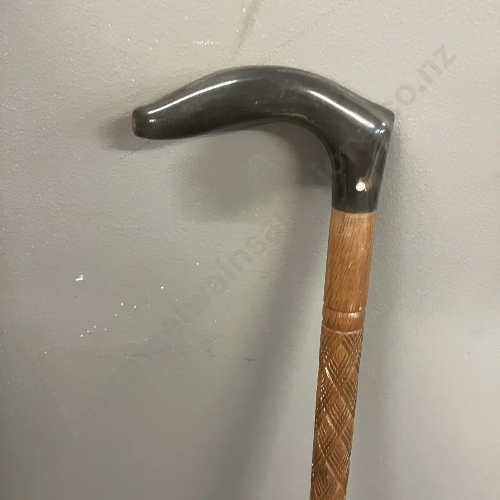 Vintage Walking Stick With Carved Shaft & Resin Handle. H94cm Image 1++