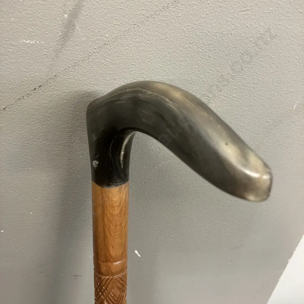 Vintage Walking Stick With Carved Shaft & Resin Handle. H94cm Image 1++