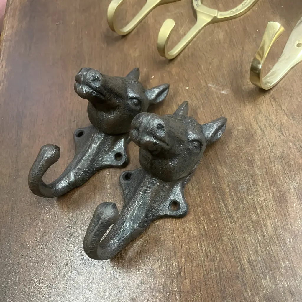 Lot of Seven Equestrian Brass / Cast Wall Hooks / Hangers Image 1++