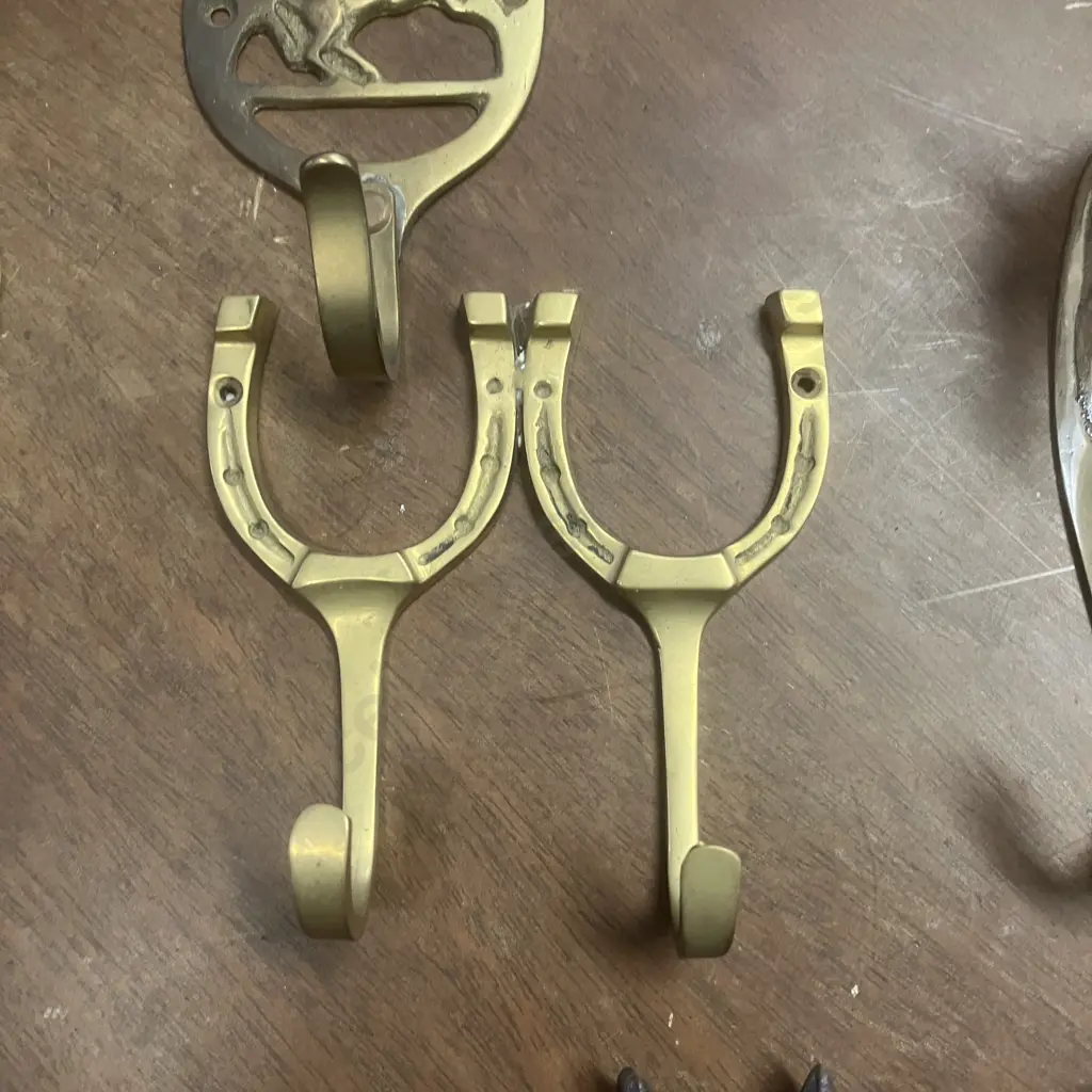 Lot of Seven Equestrian Brass / Cast Wall Hooks / Hangers Image 1++
