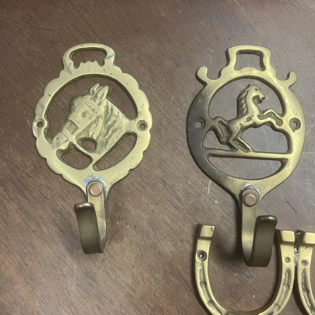 Lot of Seven Equestrian Brass / Cast Wall Hooks / Hangers Image 1++