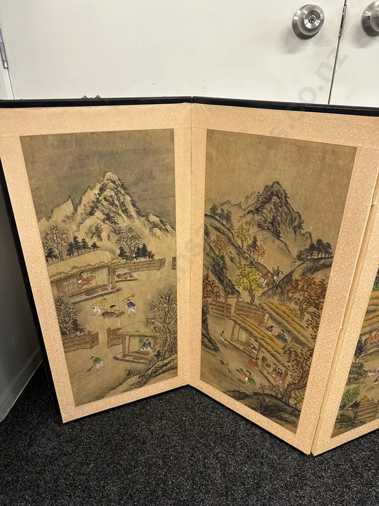Multi Panel Folding Screen/Wall Hanging With Japanese Art Rural Landscape Scenes H91,W67cm. Image 1++