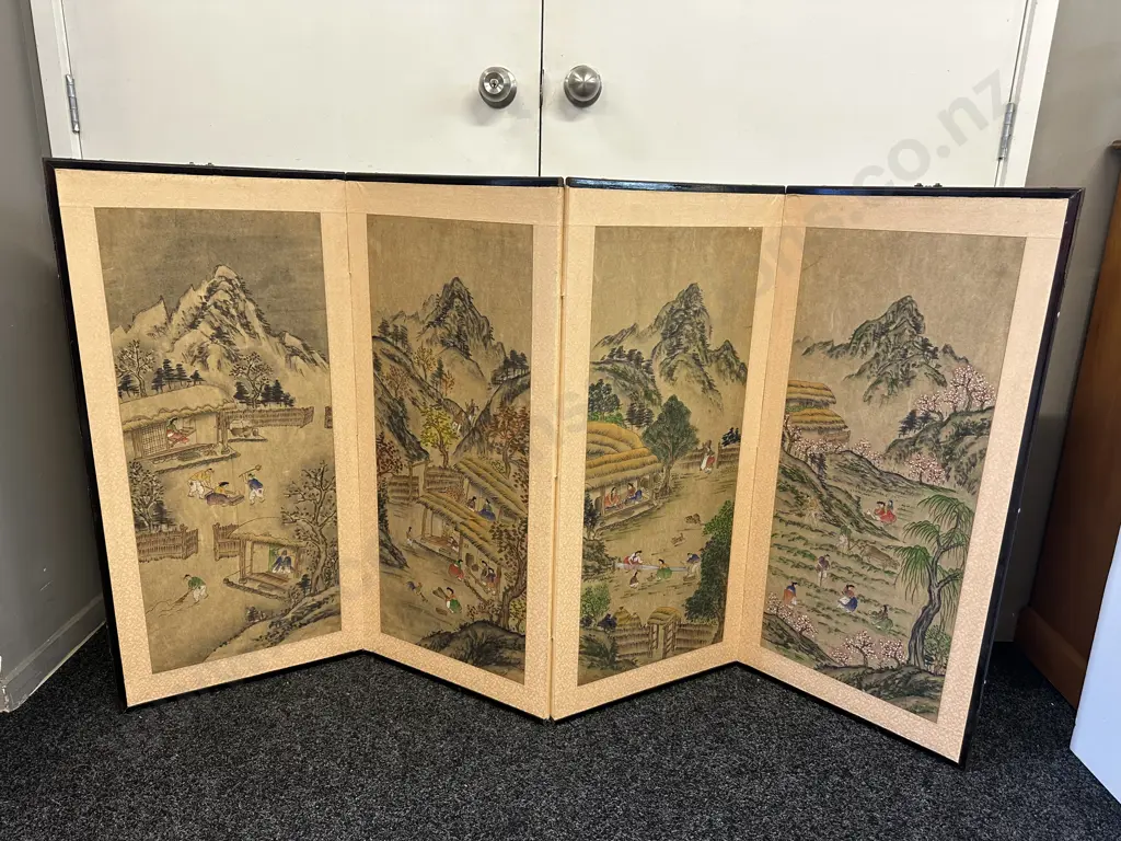 Multi Panel Folding Screen/Wall Hanging With Japanese Art Rural Landscape Scenes H91,W67cm. Image 1++