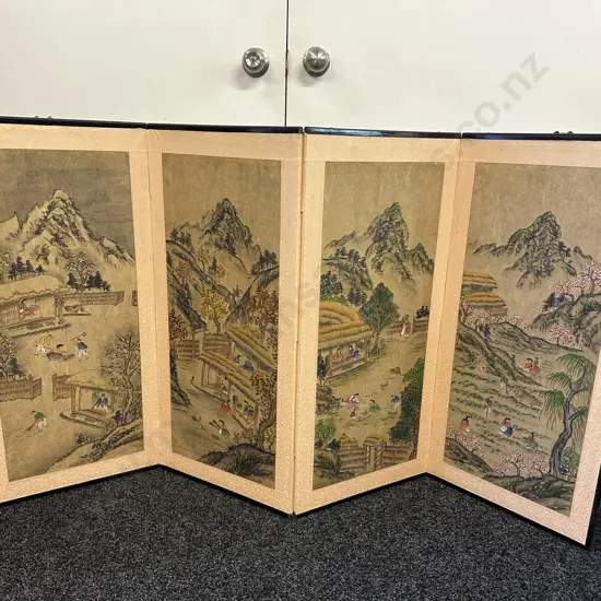 Multi Panel Folding Screen/Wall Hanging With Japanese Art Rural Landscape Scenes H91,W67cm.