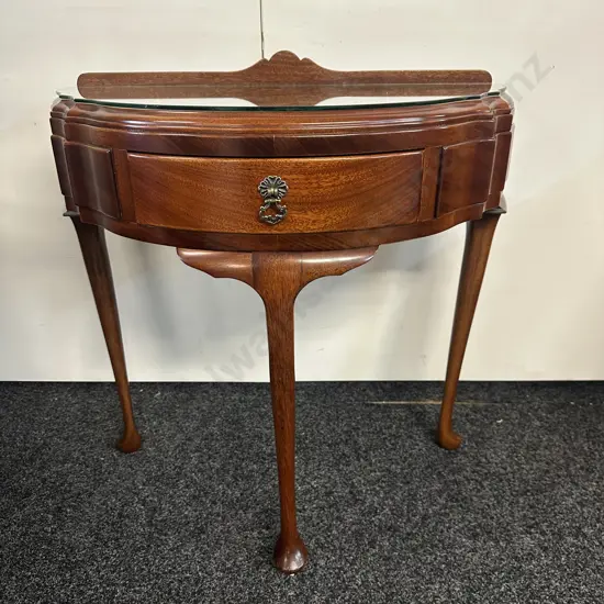 Mahogany Half Round Hall Table Cabriole Legs Single Drawer H72,W70,D38cm.