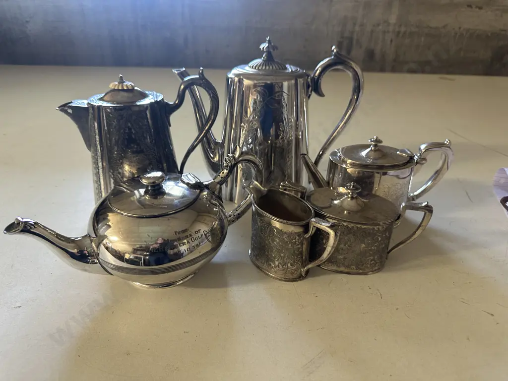Assorted Vintage Silver Ware Coffee Pots, Sugar Bowl & Creamer Including Victor, Walker & Hall Etc   Image 1++