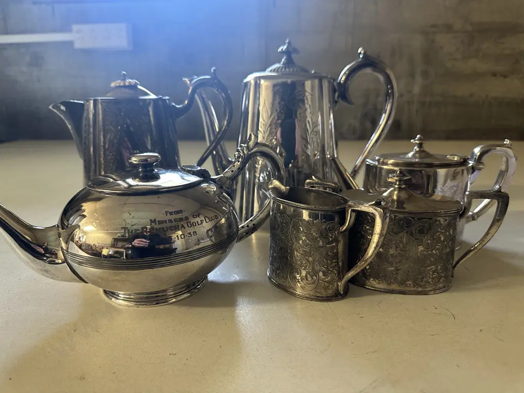 Assorted Vintage Silver Ware Coffee Pots, Sugar Bowl & Creamer Including Victor, Walker & Hall Etc   Image 1++