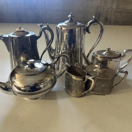 Assorted Vintage Silver Ware Coffee Pots, Sugar Bowl & Creamer Including Victor, Walker & Hall Etc  