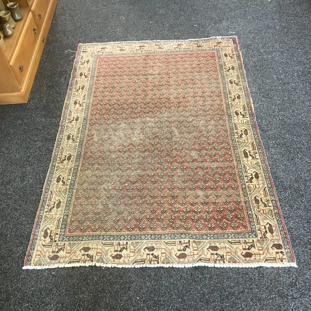 Vintage Persian Rug. 127 x 189cm Pale Blue, Cream, Pink Tones (Repaired) Image 1++