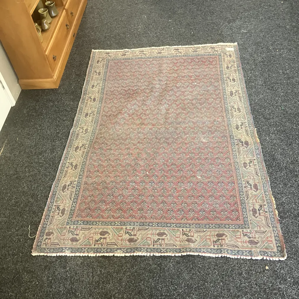 Vintage Persian Rug. 127 x 189cm Pale Blue, Cream, Pink Tones (Repaired) Image 1++