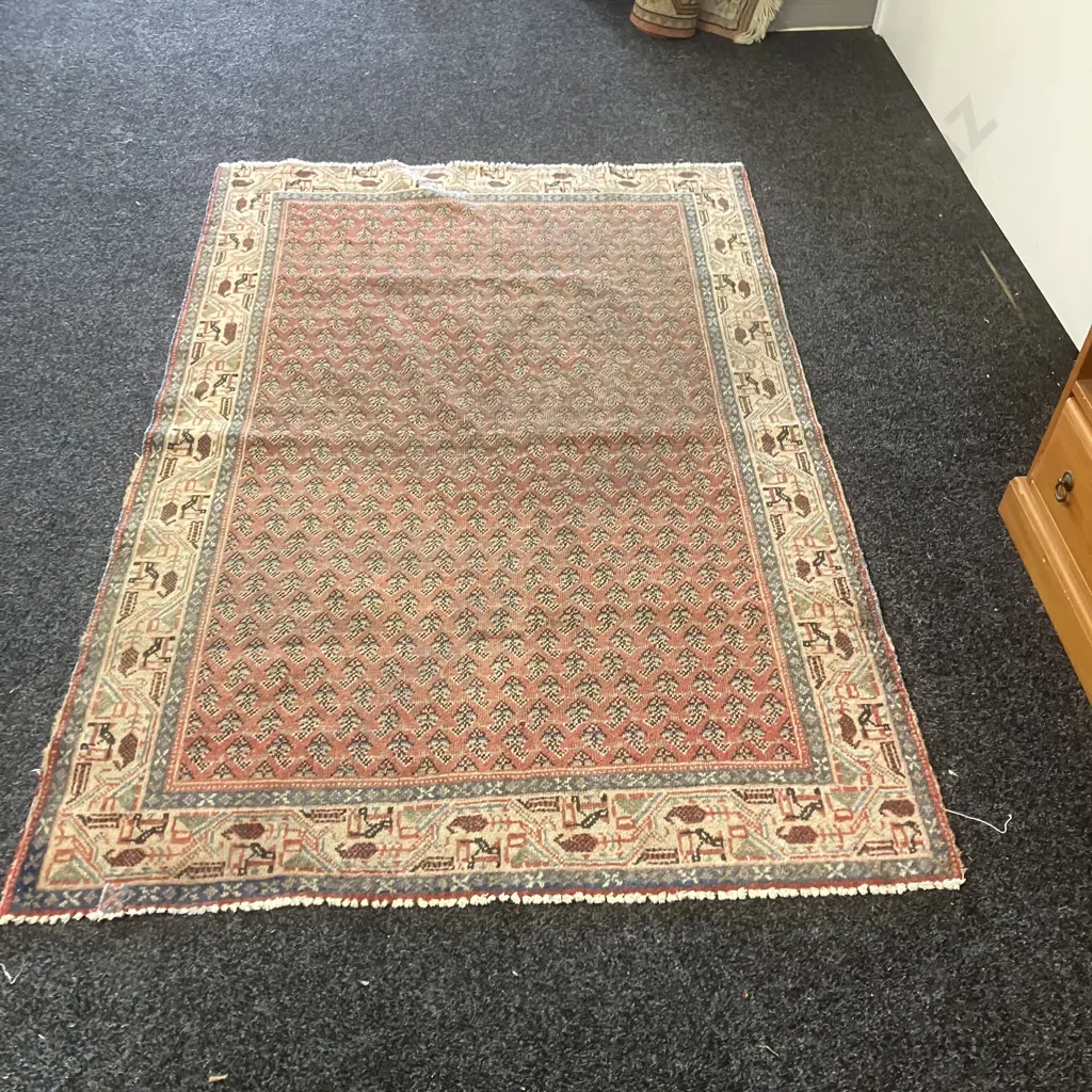Vintage Persian Rug. 127 x 189cm Pale Blue, Cream, Pink Tones (Repaired) Image 1++
