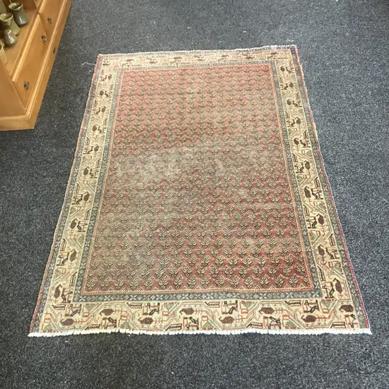 Vintage Persian Rug. 127 x 189cm Pale Blue, Cream, Pink Tones (Repaired)
