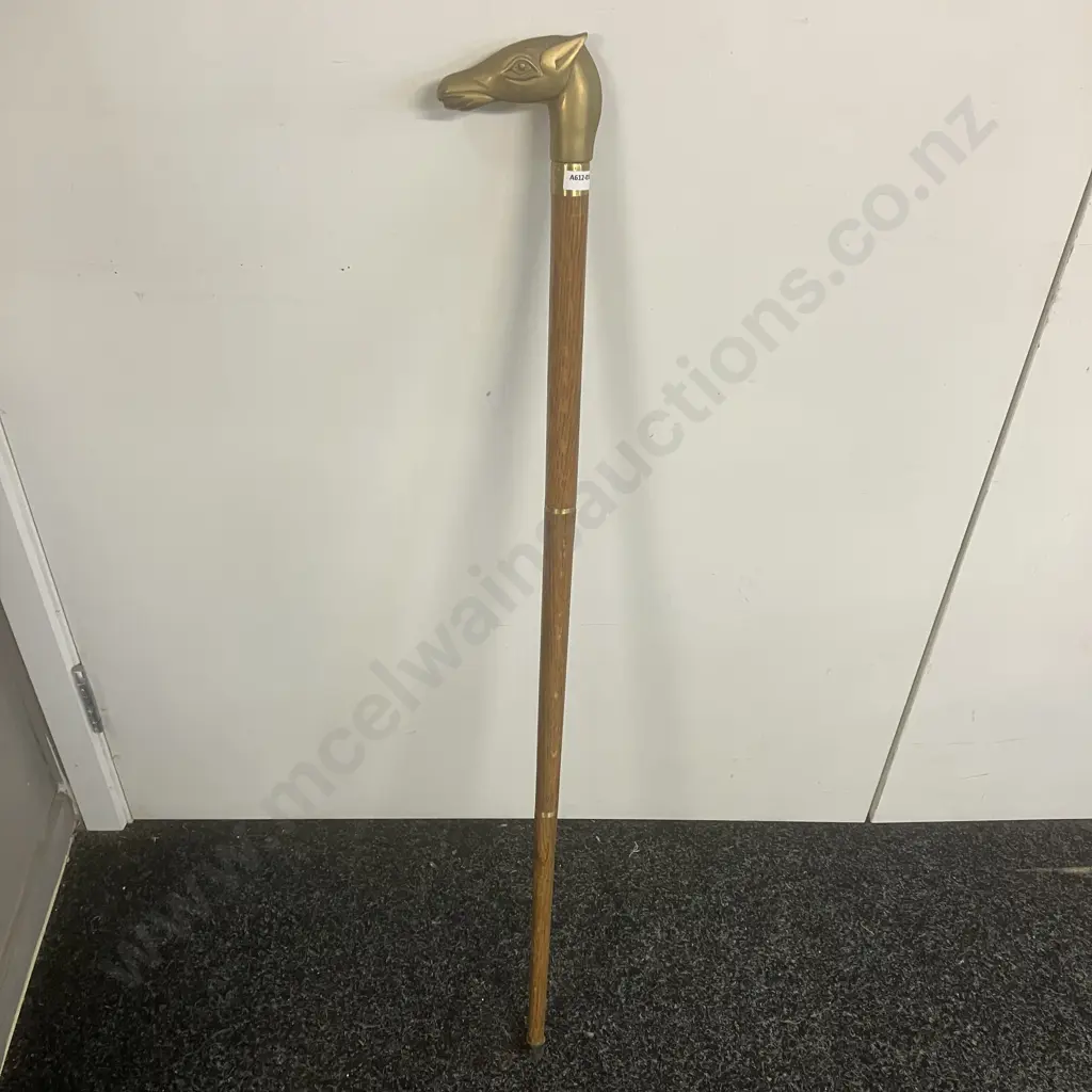 Brass Horse Head Walking Stick. L90.5cm, 3 Piece Image 1++