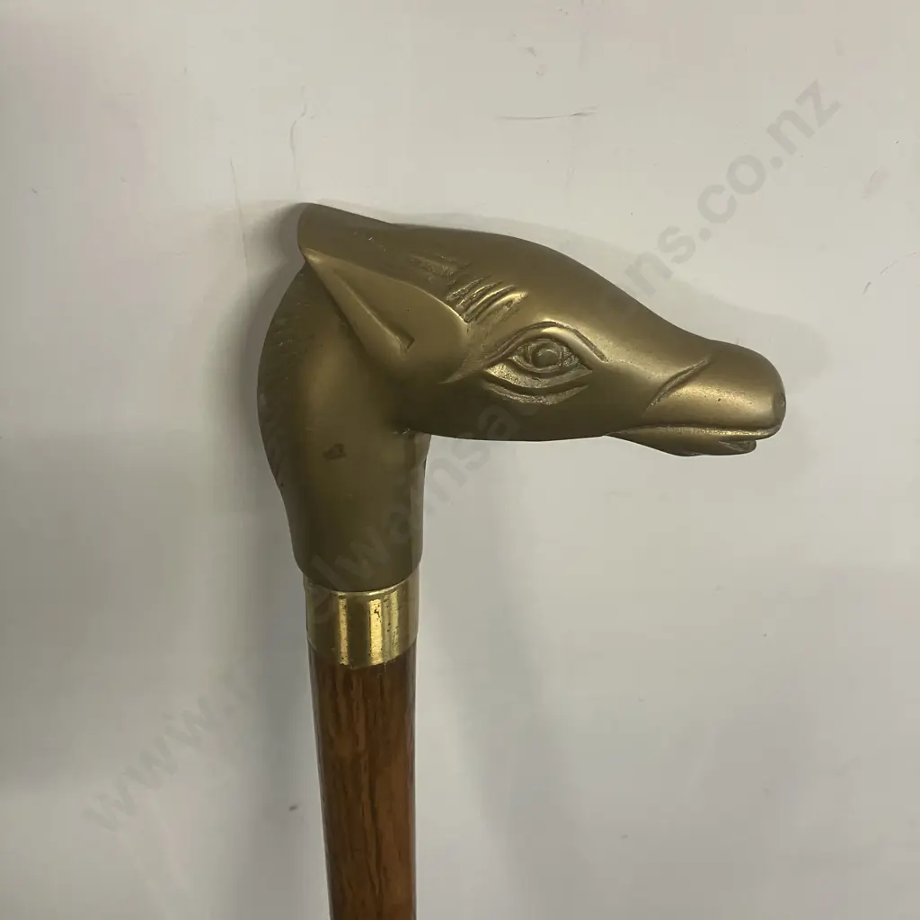 Brass Horse Head Walking Stick. L90.5cm, 3 Piece Image 1++