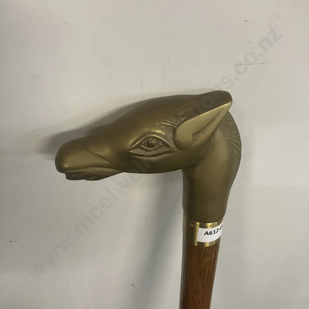 Brass Horse Head Walking Stick. L90.5cm, 3 Piece Image 1++