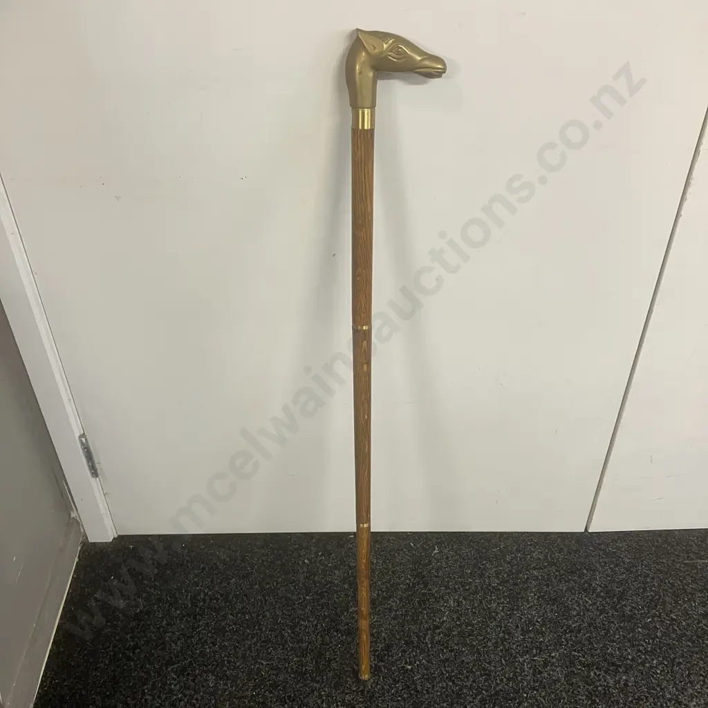 Brass Horse Head Walking Stick. L90.5cm, 3 Piece Image 1++