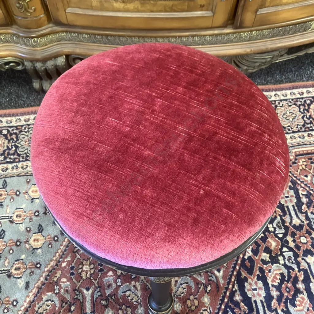French Antique Napoleon III Piano Stool, Upholstered Cushioned Top, Screw Height Adjustable Image 1++