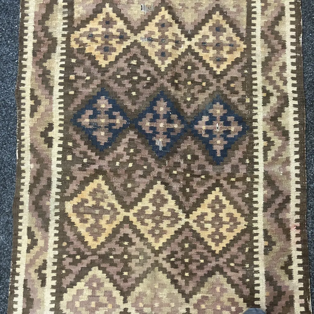 Vintage Persian Rug Runner. 237 x 91cm Pink, Blue, Brown Tones ( Damaged) Image 1++