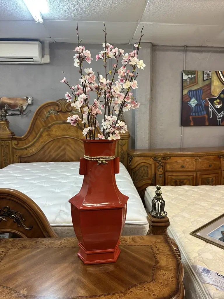 Living Edge Interiors Terracotta Coloured Vase With Faux Flowers H54cm. Image 1++