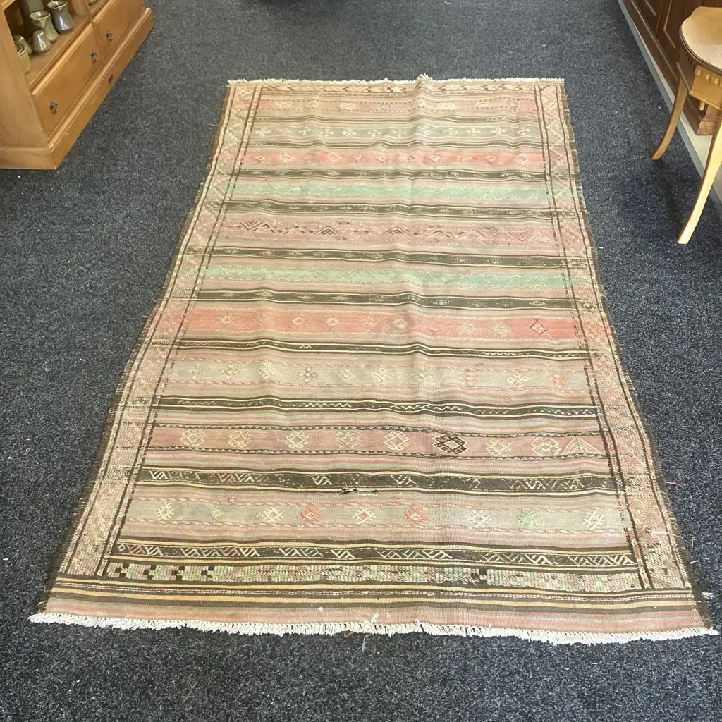 Vintage Persian Rug. 266 x 145cm Pink, Green, Brown Tones Image 1++