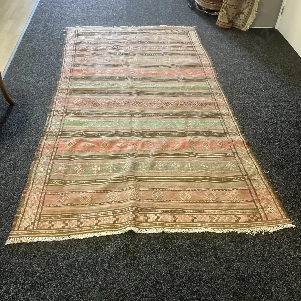 Vintage Persian Rug. 266 x 145cm Pink, Green, Brown Tones Image 1++