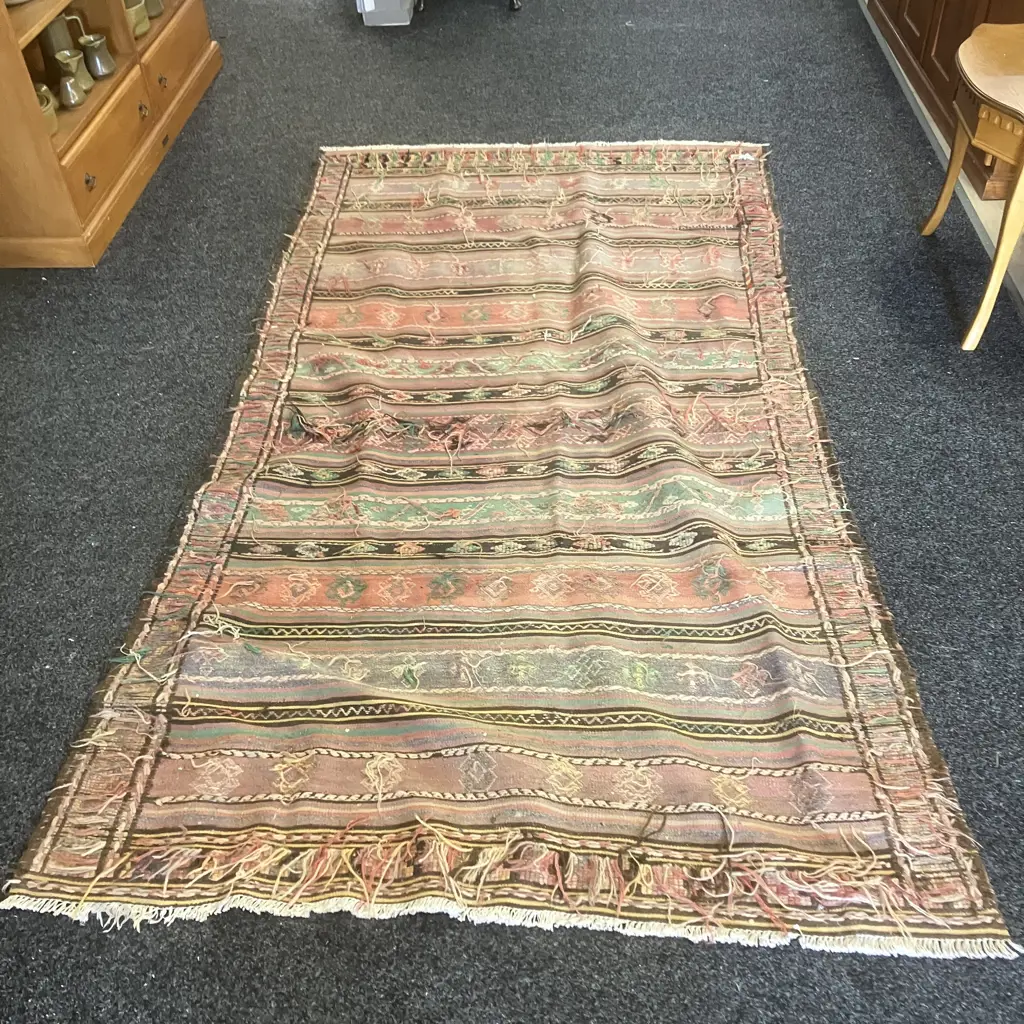 Vintage Persian Rug. 266 x 145cm Pink, Green, Brown Tones Image 1++