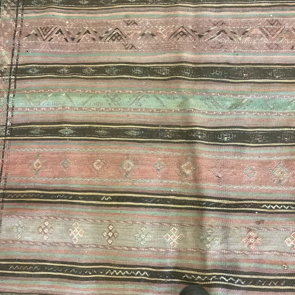 Vintage Persian Rug. 266 x 145cm Pink, Green, Brown Tones Image 1++