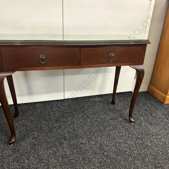 Baldwin Furniture Mahogany Console Table With Two Drawers, Cabriole Legs & Glass Top H70,W99,D37cm.